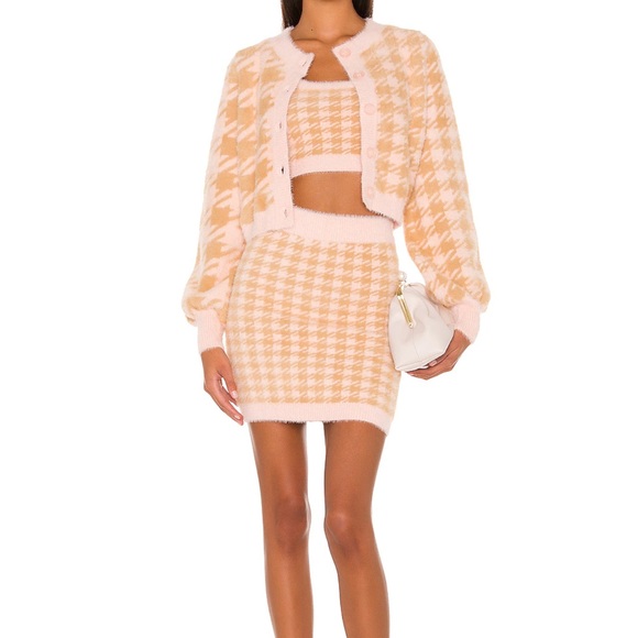 For love and lemons CHER argyle fur 3pc set small crop and skirt medium cardigan - Picture 1 of 16
